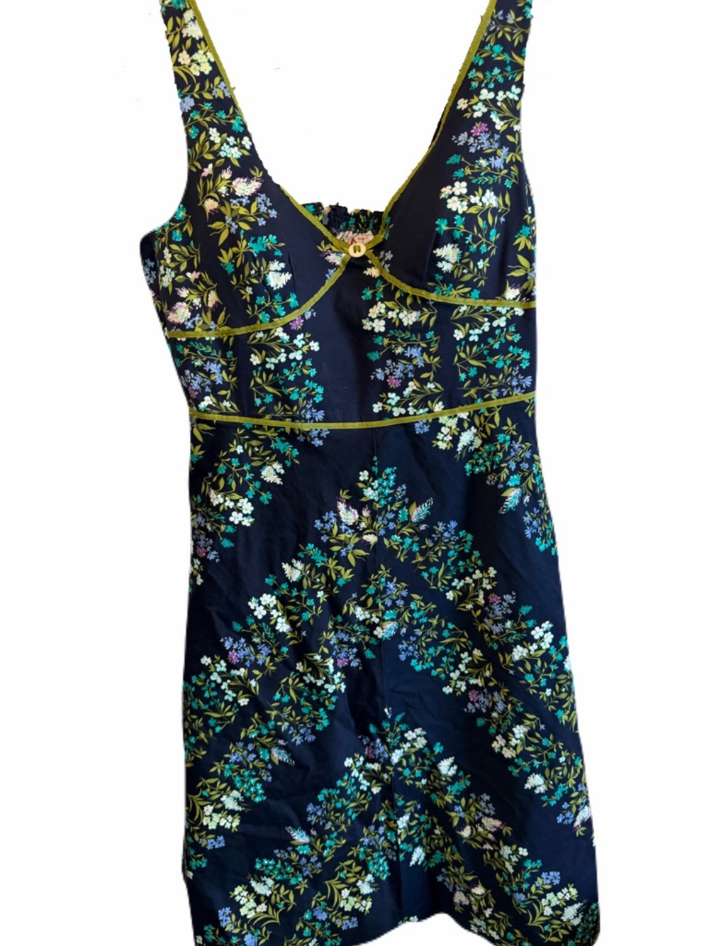 Vintage Y2K Size 14 Navy Green Floral Dress - R&K Originals 97% Cotton - Picture 1 of 8
